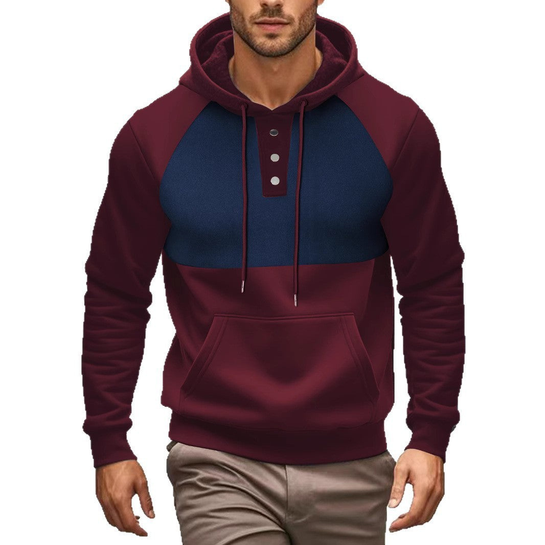 Men's stylish hoodie with contrasting color zone and practical button details Lune London