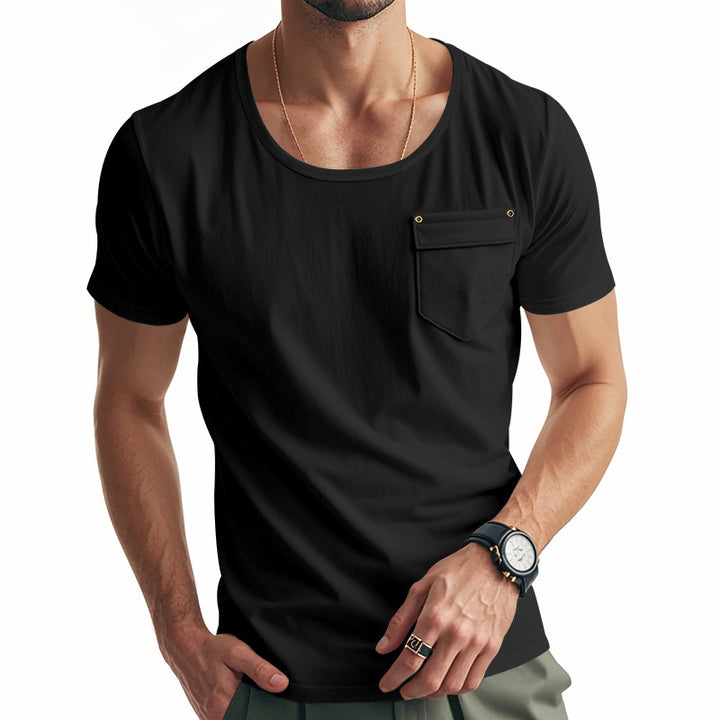 Men's sports t-shirt with deep V-neck and practical chest pocket Lune London