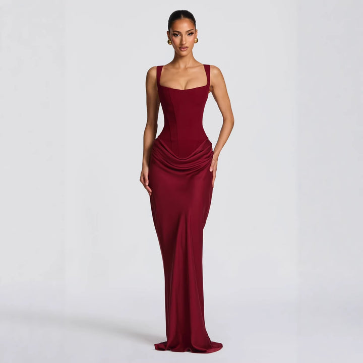 Women Elegant Maxi Dress with Fitted Cut and Deep Neckline Lune London