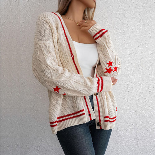 Chunky knit cardigan for women with contrasting details Amarae