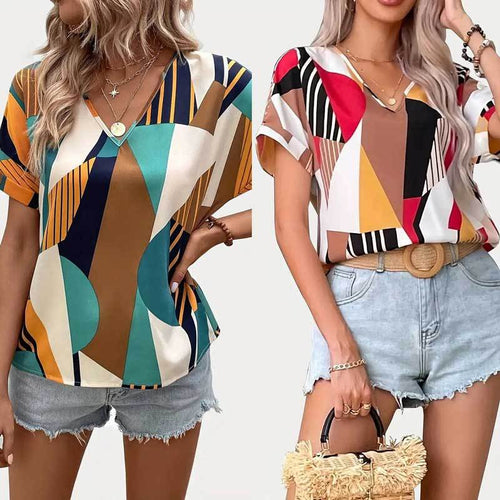Women Short Sleeve Top Abstract Print Amarae