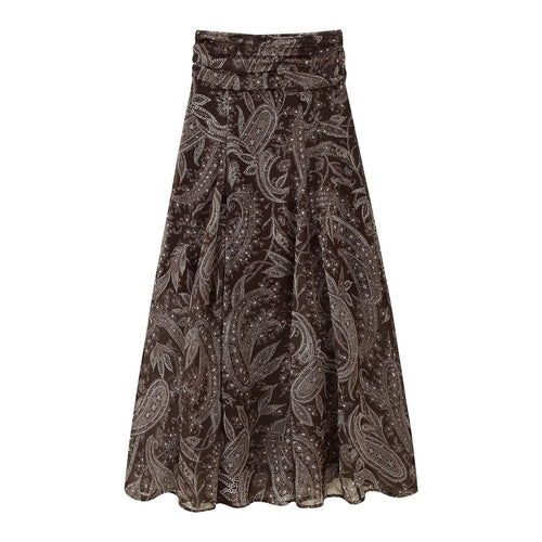 Elegant maxi skirt for women with paisley floral pattern and elastic waistband Amarae