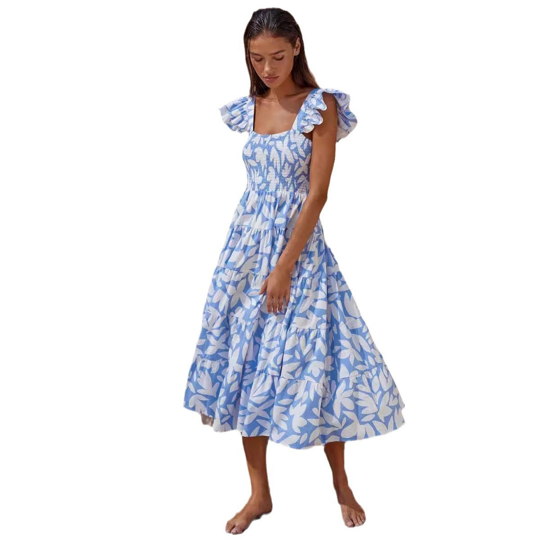 Women's midi dress with ruffled sleeves and voluminous skirt piece Lune London