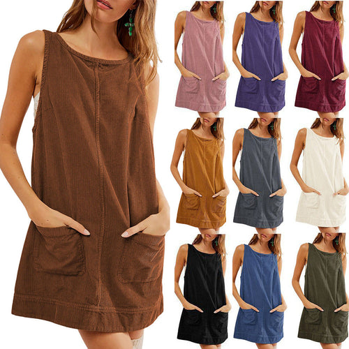 Women's Casual Dungaree Dress with Practical Pockets and Wide Straps Amarae