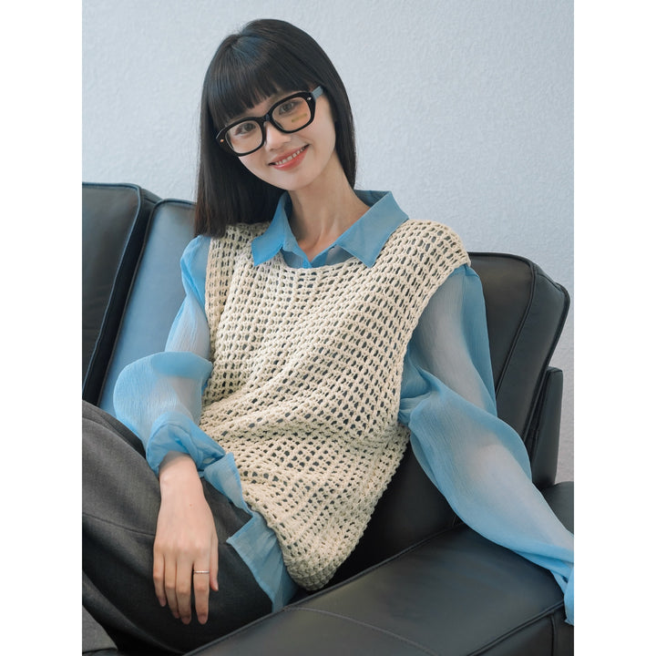 Women Crocheted Chunky Knit Vest in Layering Style made of Cotton Blend Amarae