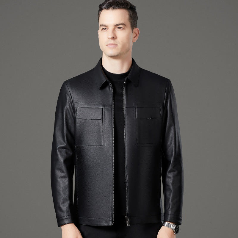 Elegant synthetic leather jacket for men with practical pockets Lune London