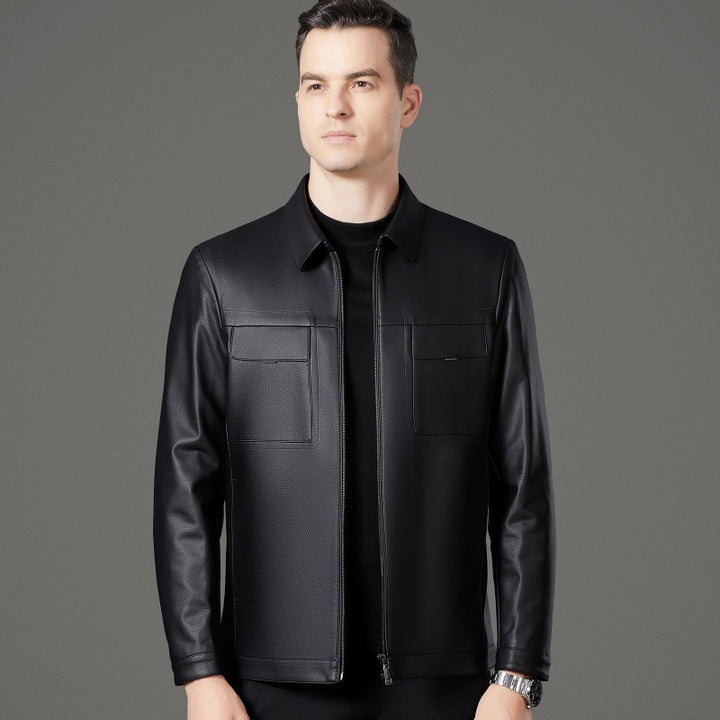 Elegant synthetic leather jacket for men with practical pockets Lune London
