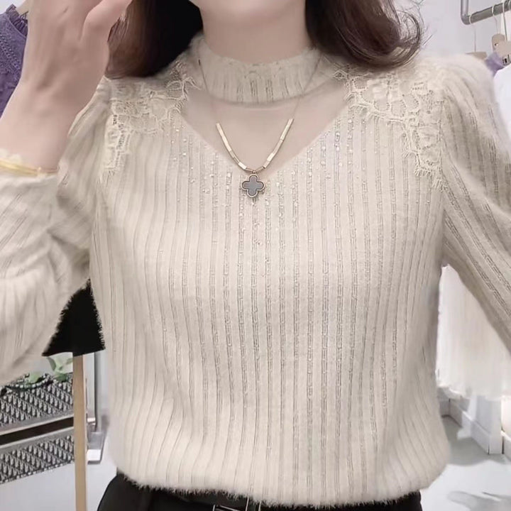 Haut en maille élégant pour femmes avec inserts transparents et détails à côtes fines Chic & Stil