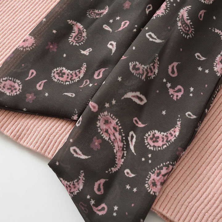 Women's fine knit pullover with threaded paisley scarf Amarae