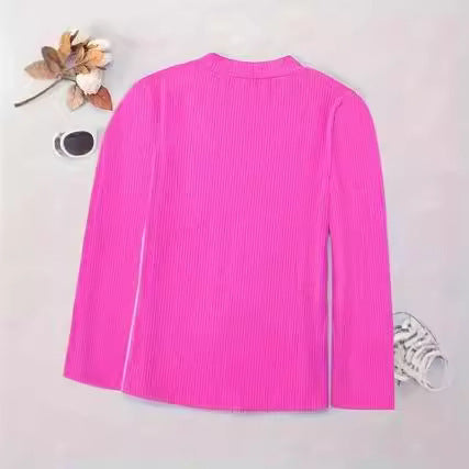 Women Long Sleeve V-Neck Top with Ribbed Structure Lune London