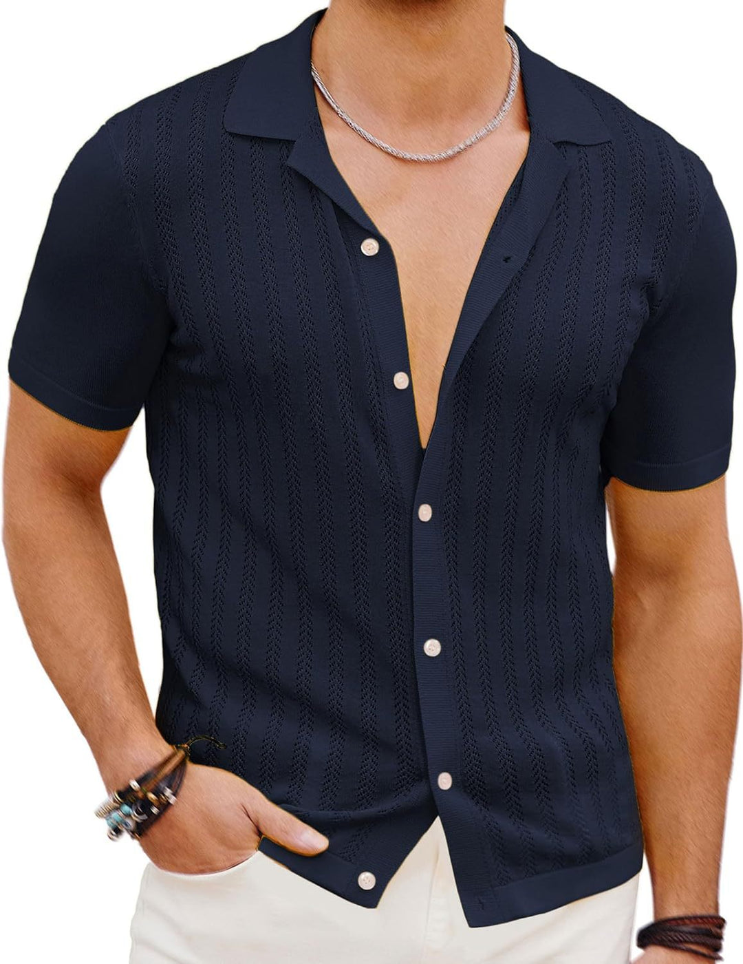 Short Sleeve Knit Shirt for Men with Textured Design Amarae