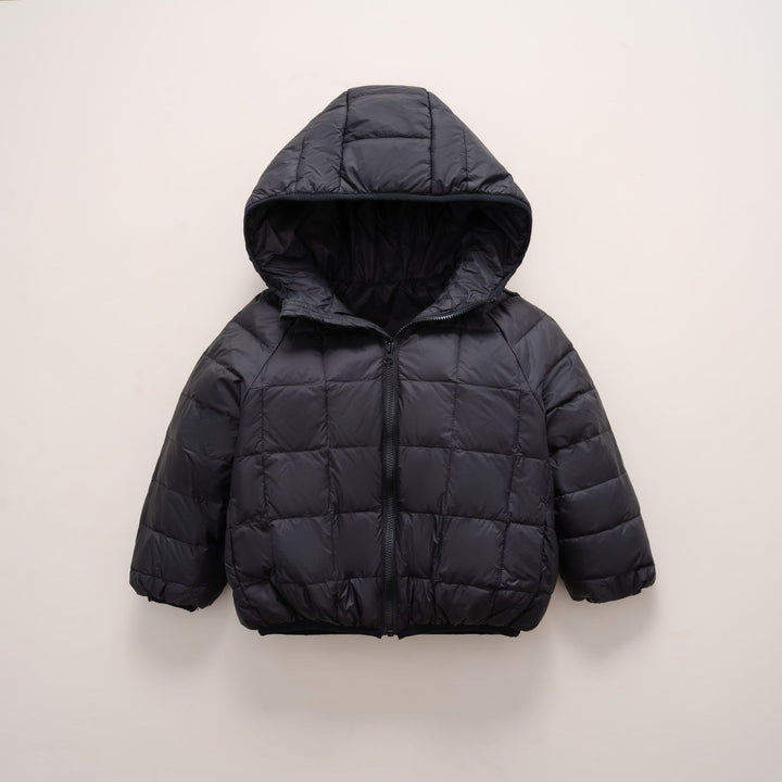 Ladies warm down jacket with hood and cross-quilted design Lune London