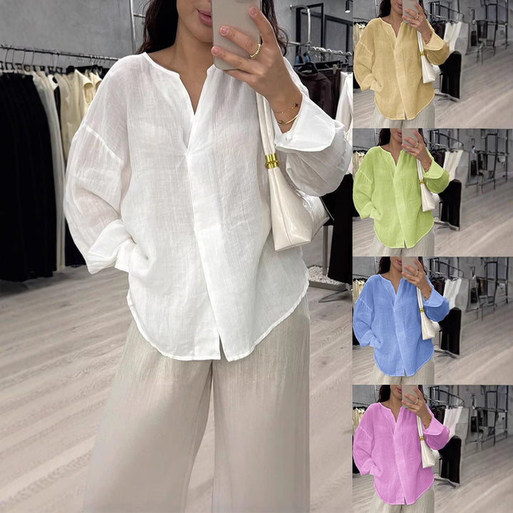 Casual V-neck linen top for women with relaxed fit Lune London