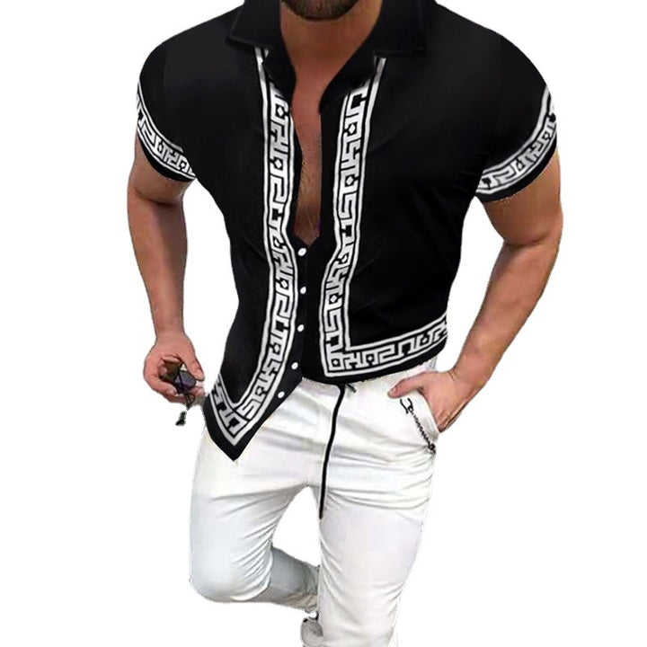 Amarae geometric short sleeve button-up shirt