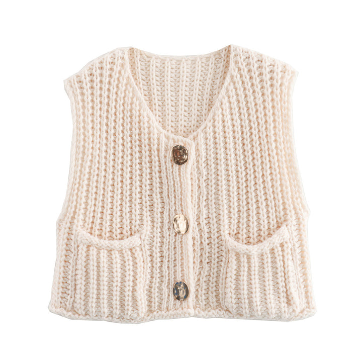 Knitted ladies' vest with golden buttons and pockets Lune London