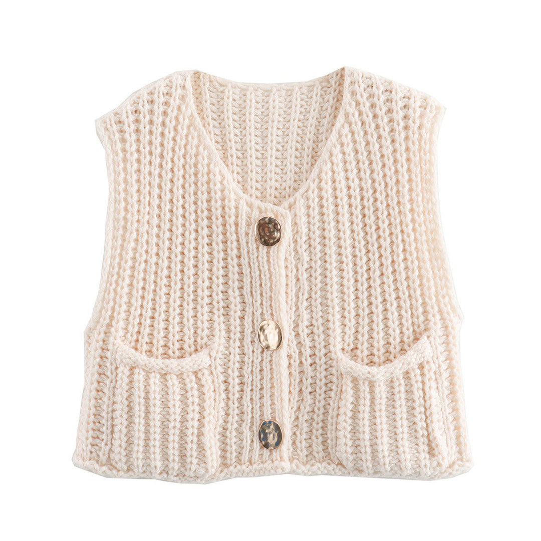 Knitted cardigan for women with button-decorated front and pockets Lune London