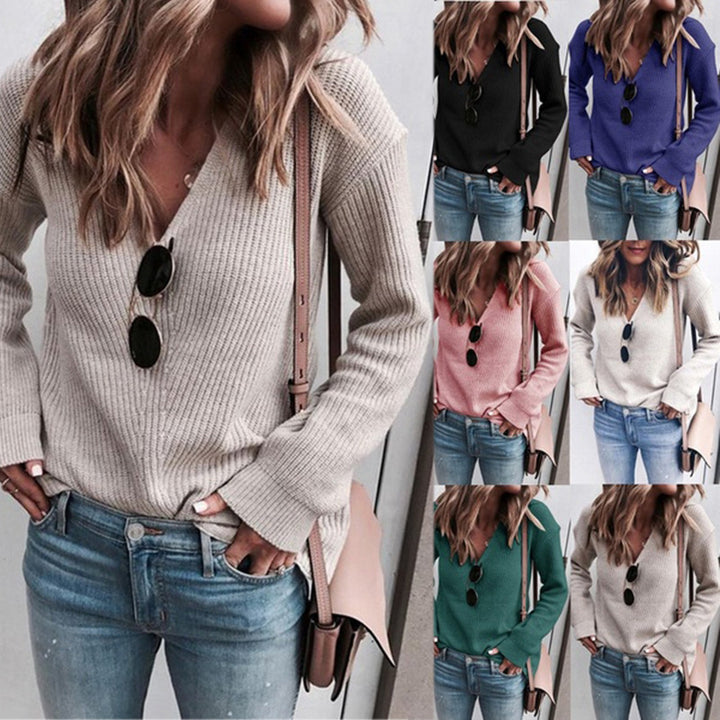 Knit V-neck sweater for women with a soft rib pattern Lune London