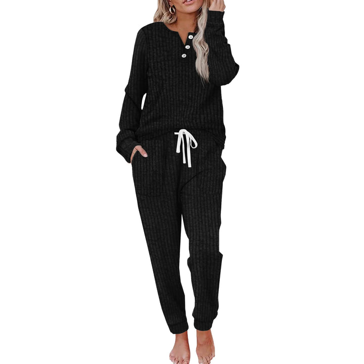 Ladies Comfortable Loungewear Set with Elastic Waist and Button Details Lune London