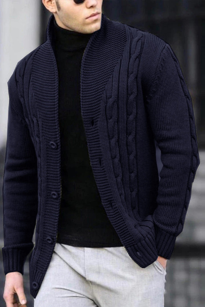 Cardigan for men with cable pattern and shawl collar Lune London