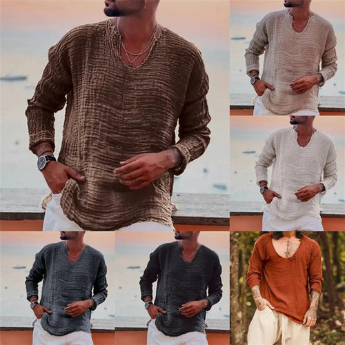 Casual linen shirt for men V neck Amarae