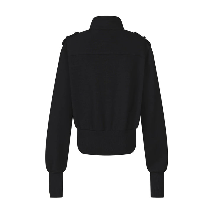 Women's Short Sweat Jacket in Military Style with Stand-Up Collar and Decorative Patches Amarae