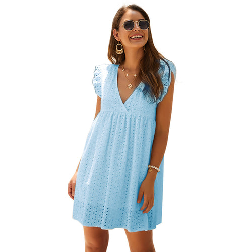 Summer dress for women with eye pattern and voluminous sleeves Amarae