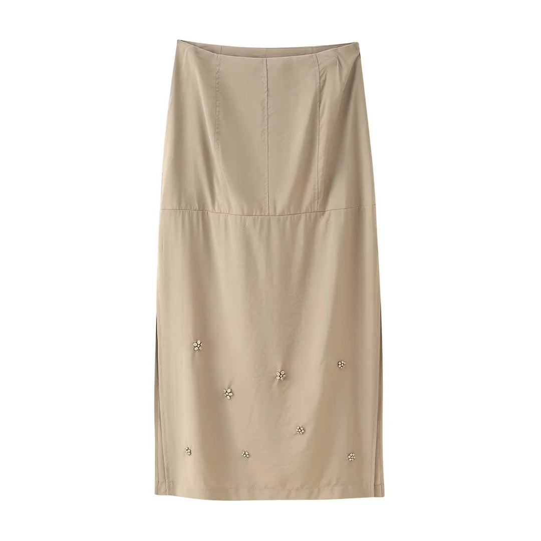 Elegant midi skirt for ladies with floral applications Lune London