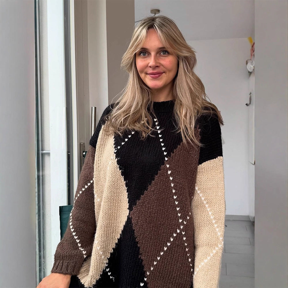 Women's chunky knit oversized sweater with diamond knit pattern Amarae