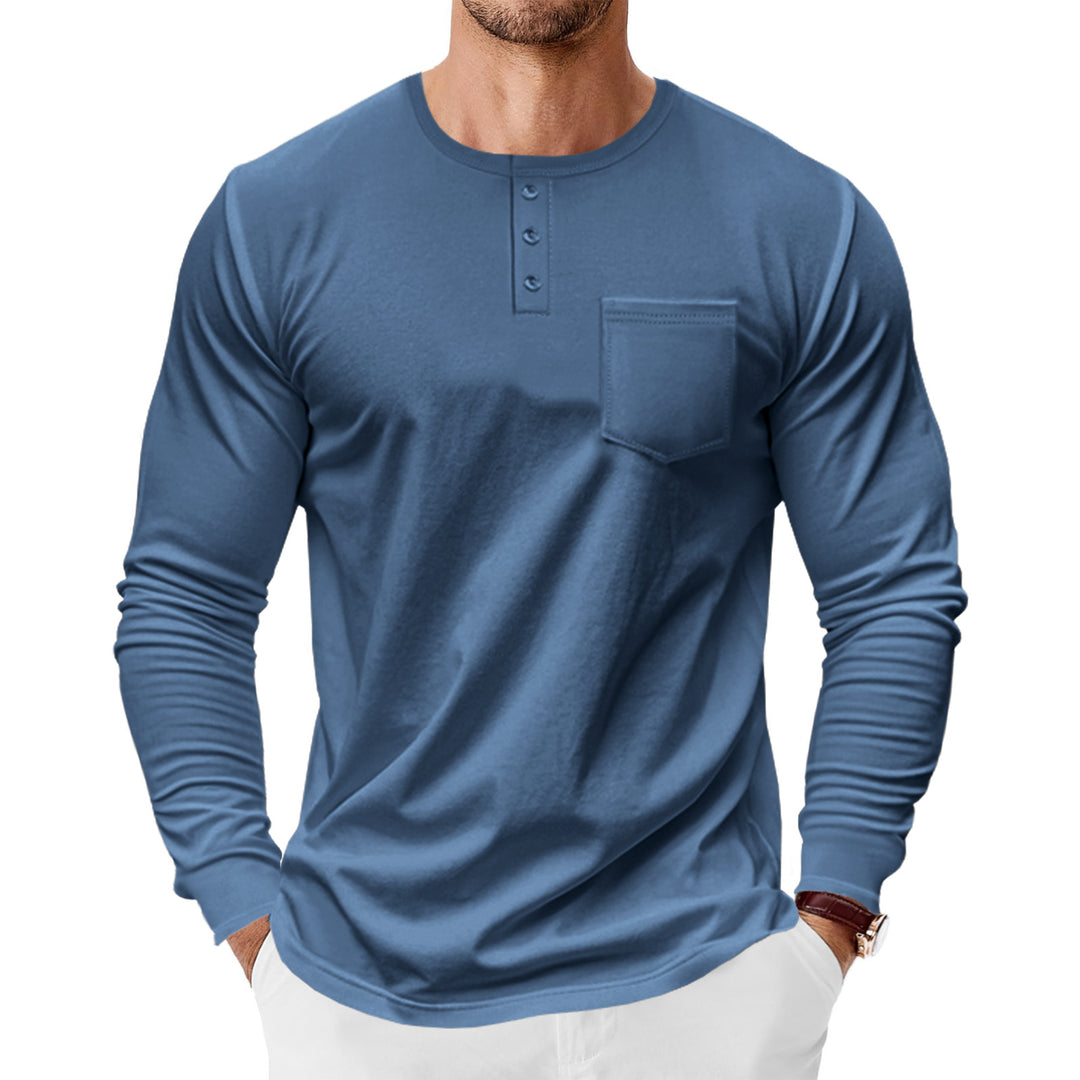 Men's long sleeve Henley shirt with practical chest pocket and trendy button details Lune London