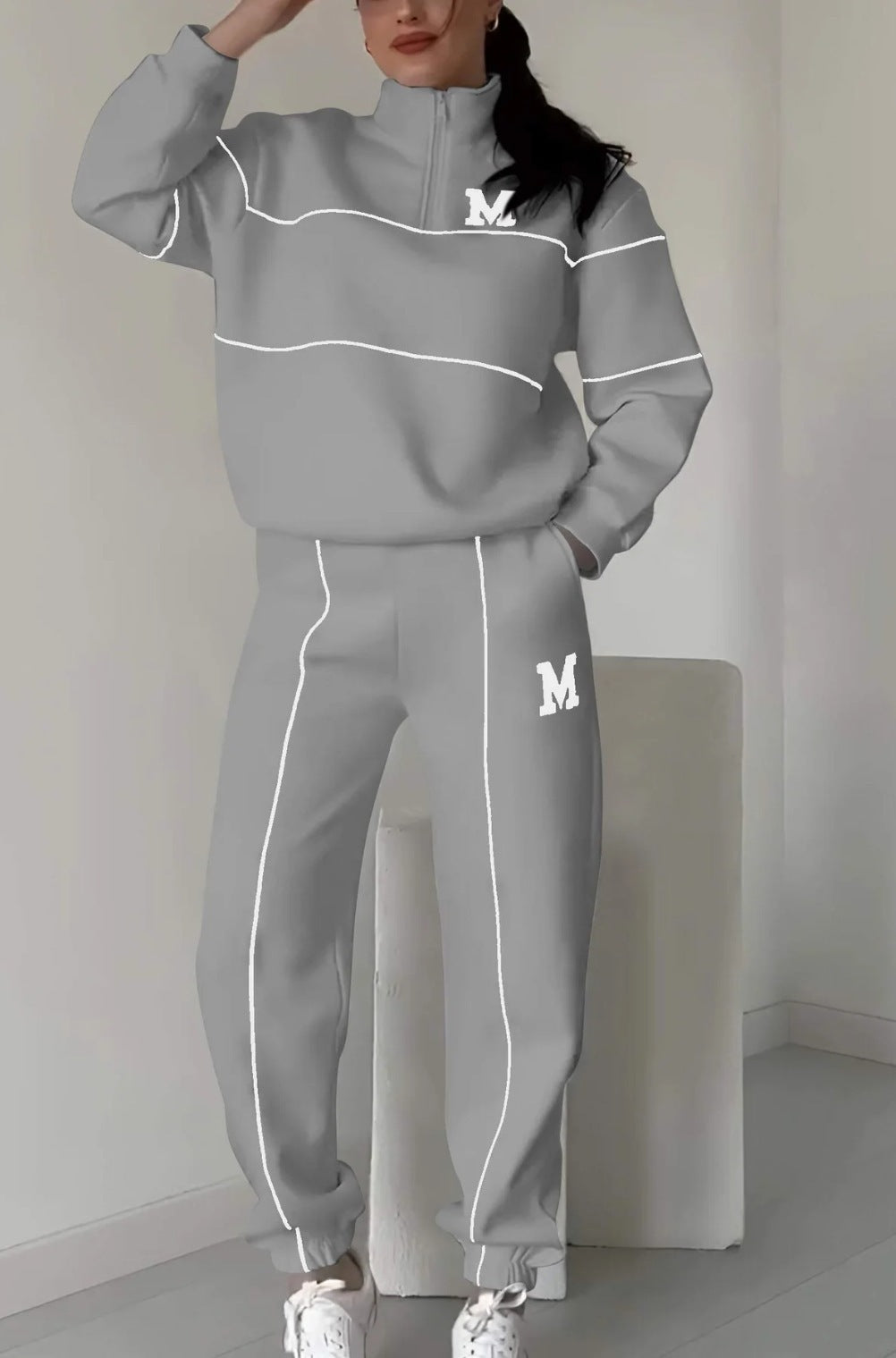 Ensemble de vêtements de détente sportifs pour femmes avec demi-fermeture éclair et taille élastique Chic & Stil
