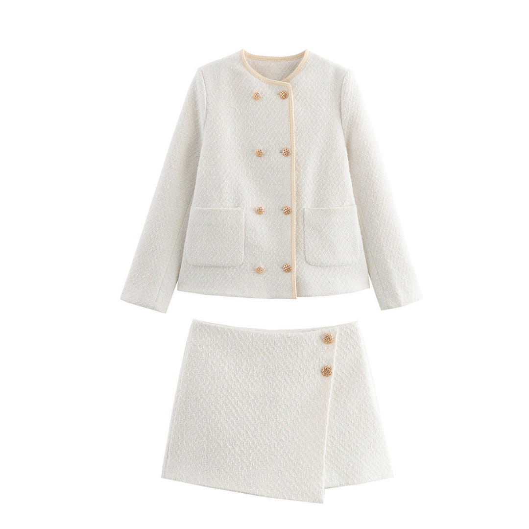 Women's Boucle Blazer with Golden Decorative Buttons and Patch Pockets Amarae