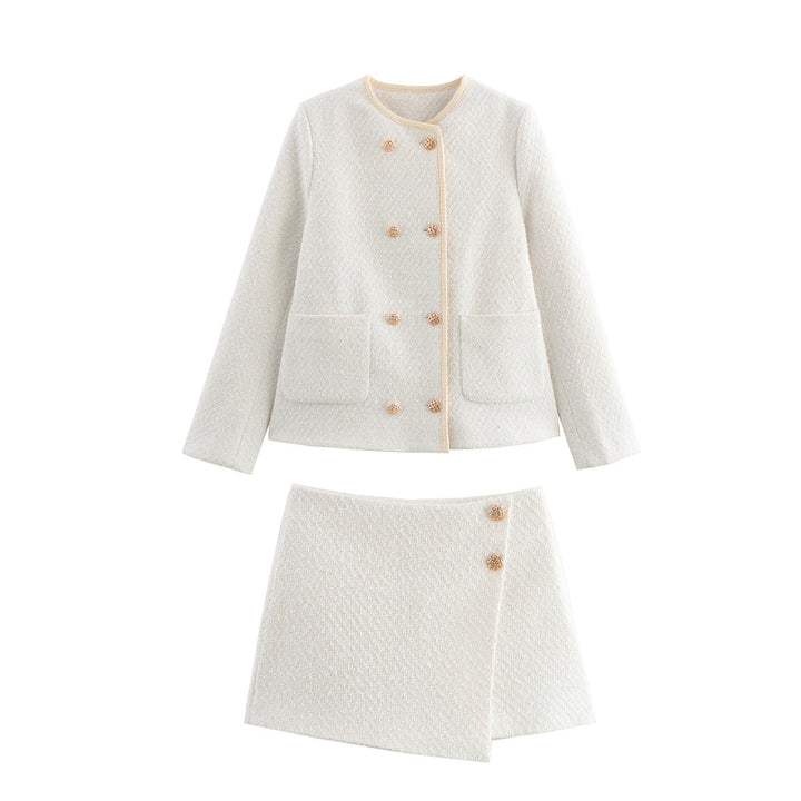 Women's Boucle Blazer with Golden Decorative Buttons and Patch Pockets Amarae