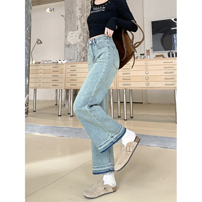 Pantalons en denim large coupe pour femmes avec taille haute Chic & Stil