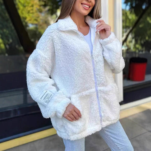 Ladies Cozy Fleece Jacket with High Collar and Practical Pockets Amarae