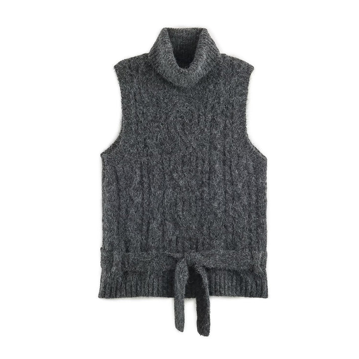 Women's Sleeveless Cable Knit Vest with Roll Neck and Ties Amarae