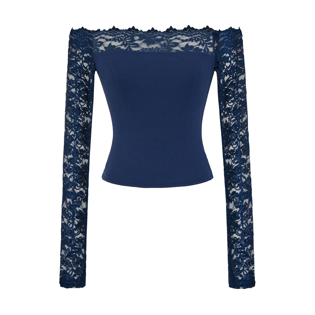 Ladies Carmen top with lace sleeves and off-the-shoulder cut Amarae