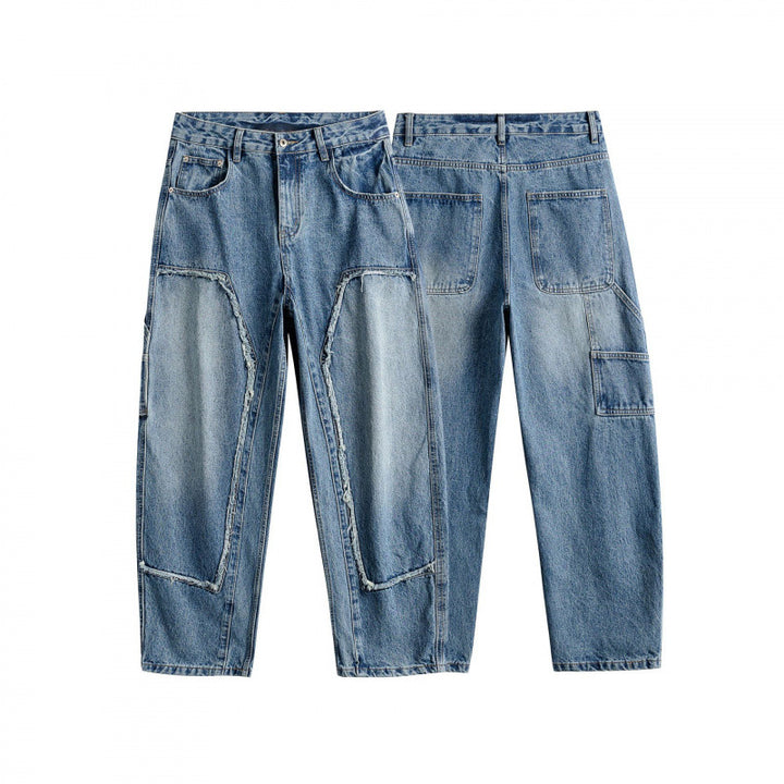 Men's Wide Patchwork Denim Jeans in Baggy Cut with Inserted Knee Panels Amarae