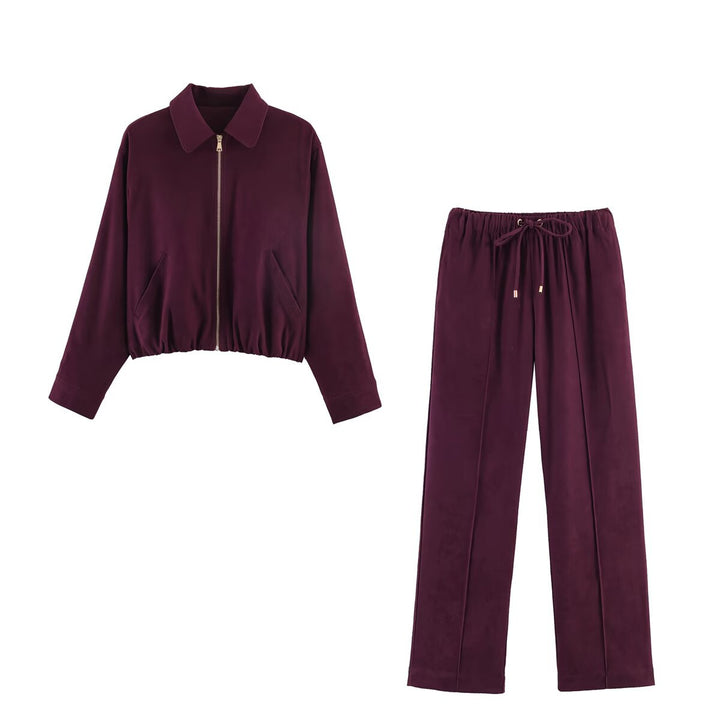 Ladies short cut velour look bomber jacket with lapel collar and elastic hem Amarae