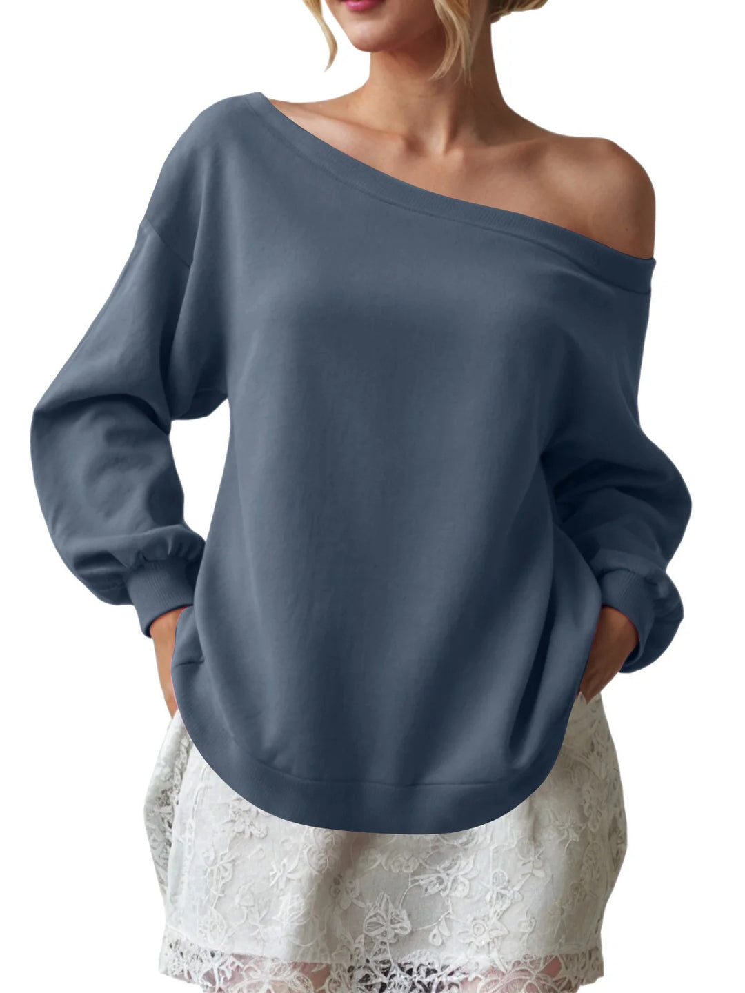 Ladies Creative Oversized Sweatshirt with Chic and Stylish Shoulder Details