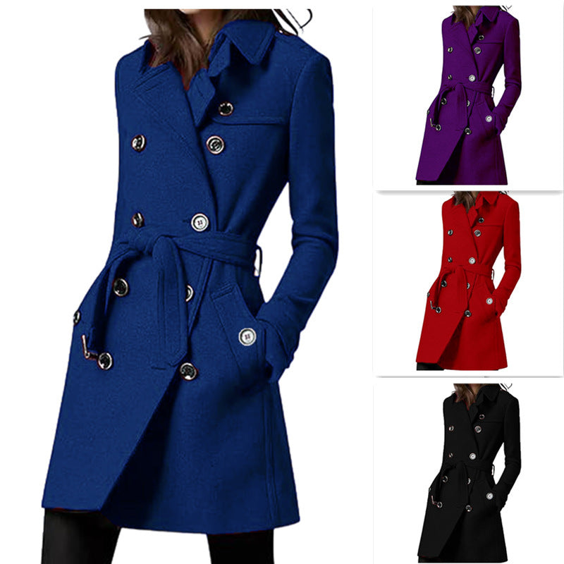 Hooded coat for women with belt and double-breasted buttons Lune London