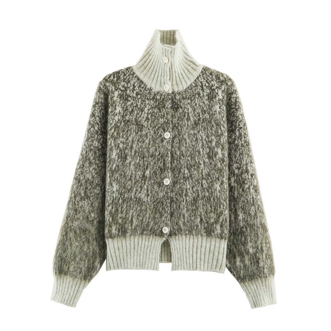 Women Oversized Cardigan made of plush material with high ribbed collar and button placket Amarae