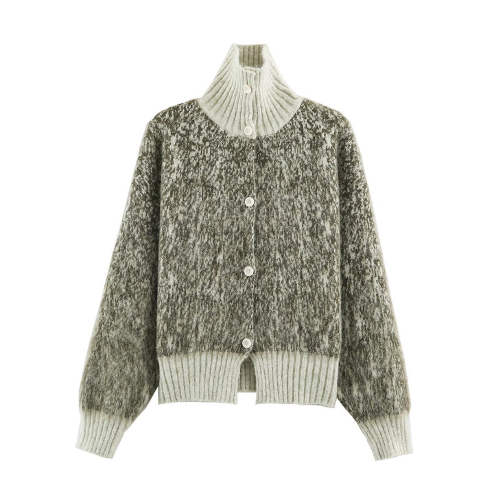 Women Oversized Cardigan made of plush material with high ribbed collar and button placket Amarae