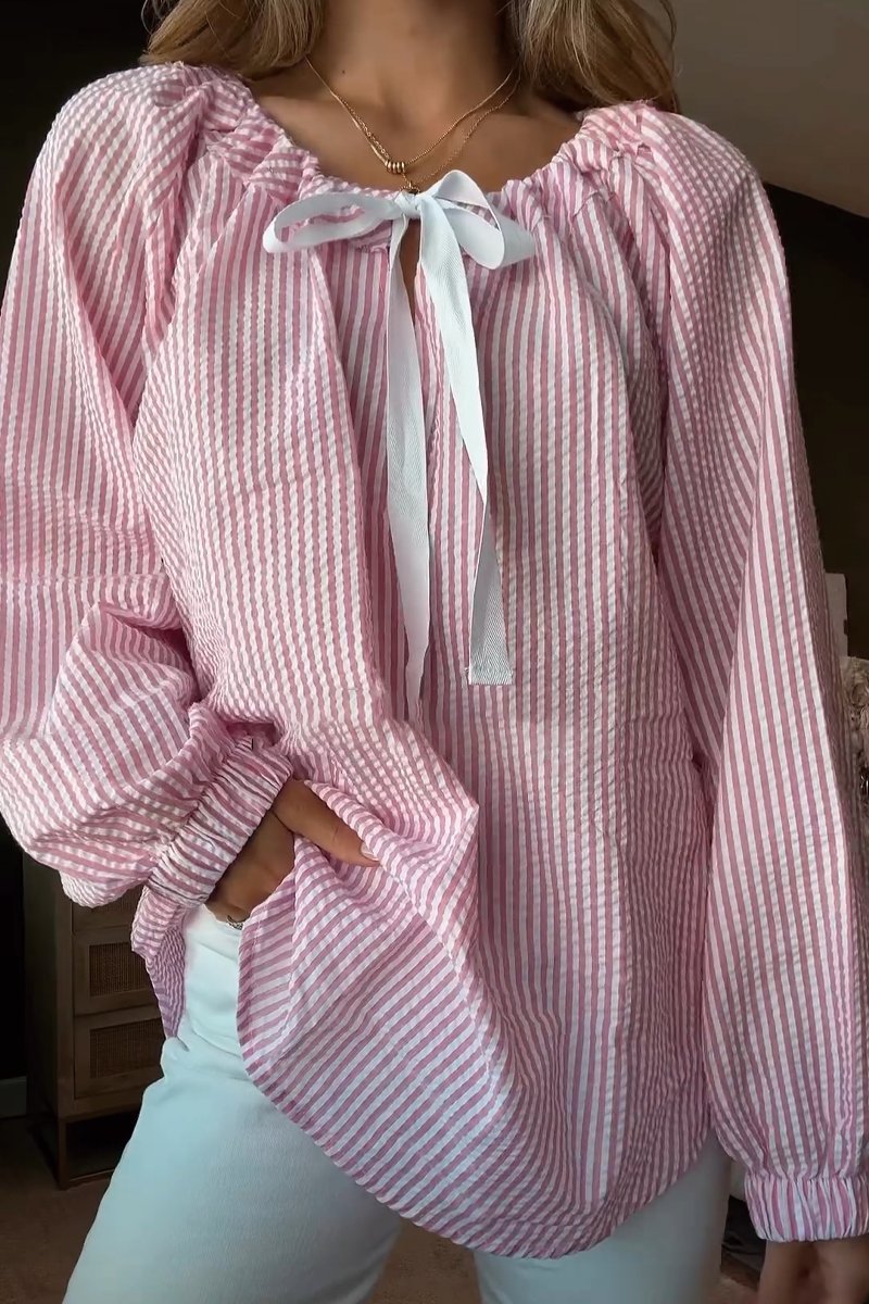 Ladies' blouse with elastic neckline and bow tie Lune London