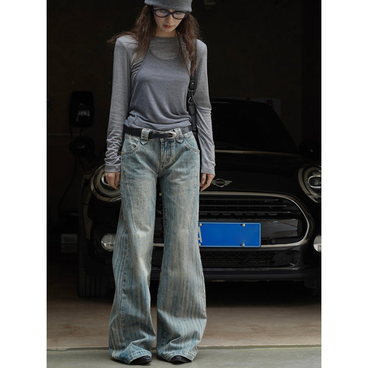 Women's extra wide denim pants in ultra-long baggy cut with vertical wash and low crotch seam Amarae
