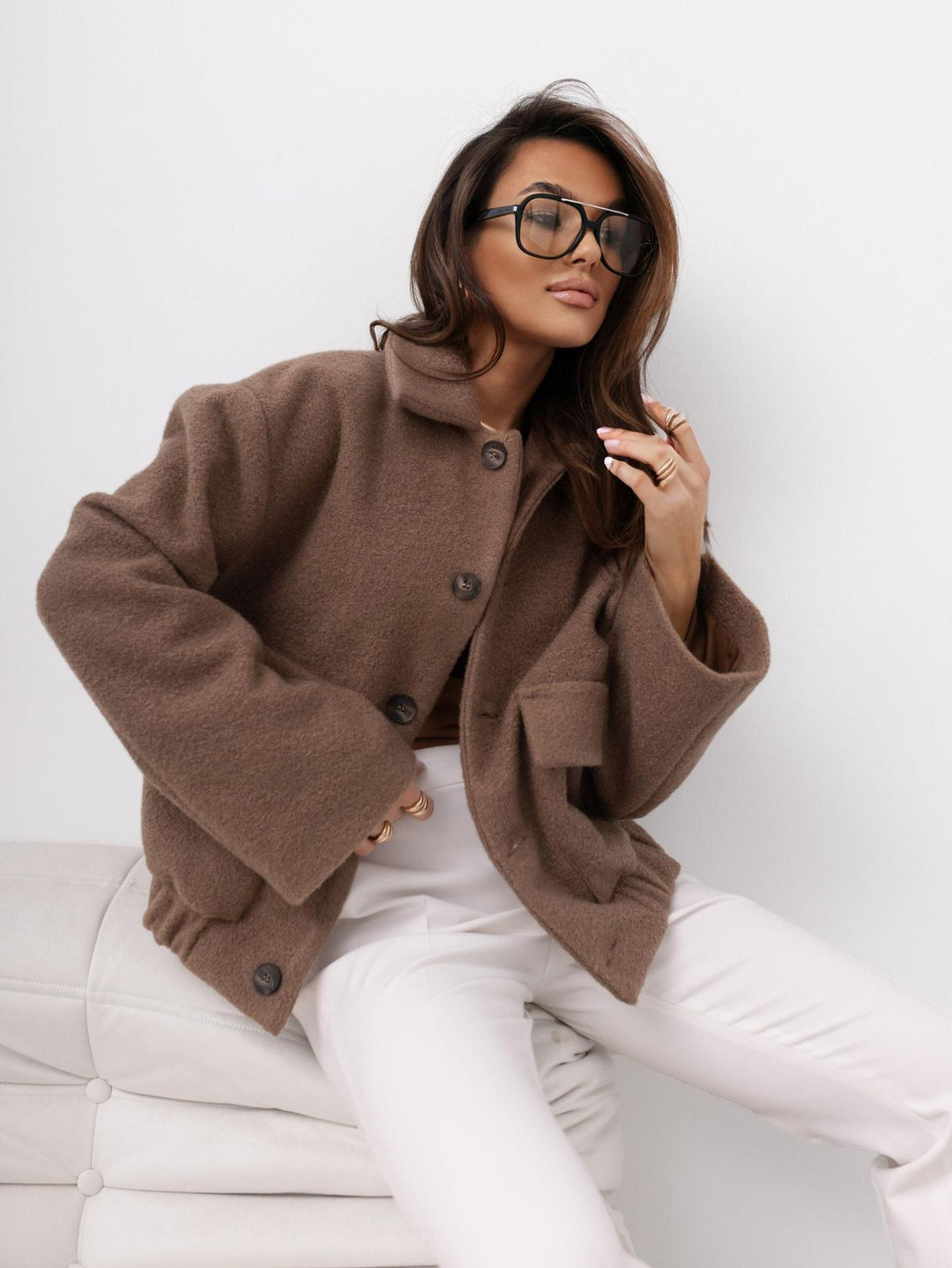 Women Casual Overshirt Jacket with Practical Pockets and Button Closure Lune London