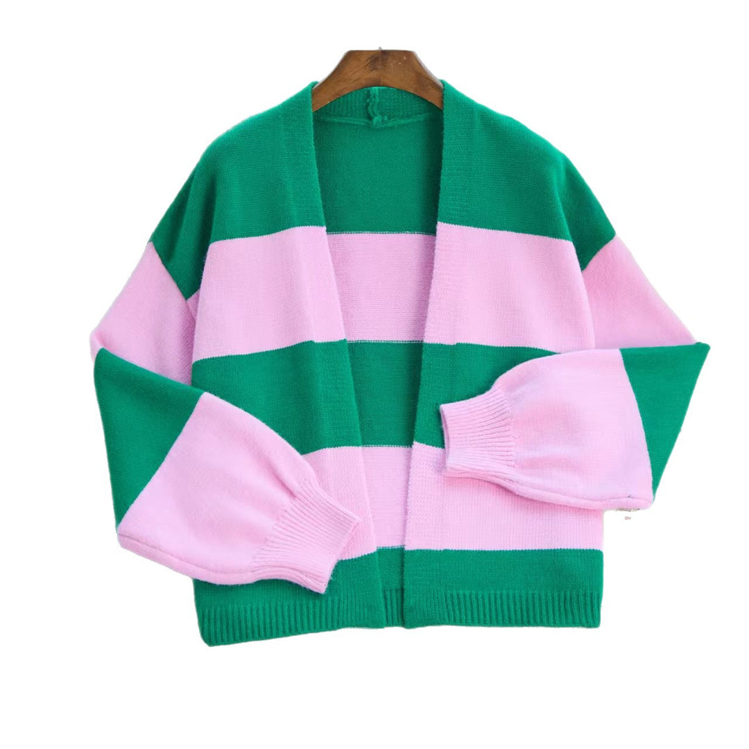 Ladies trendy knit cardigan with wide stripes and relaxed fit Lune London