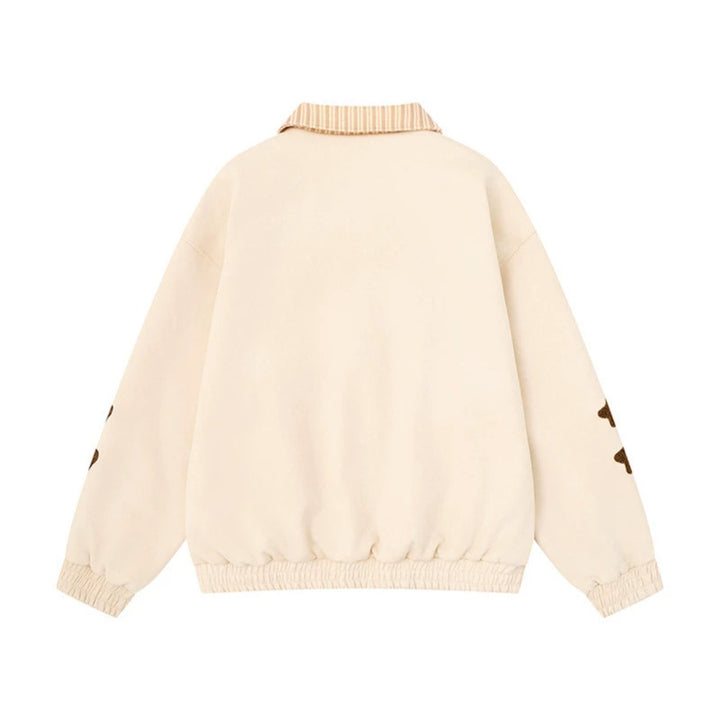 Women's zip sweat jacket with striped collar, front pockets and cute embroidery Amarae