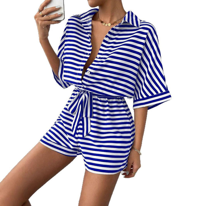 Ladies Elegant Chic Striped Short Overalls