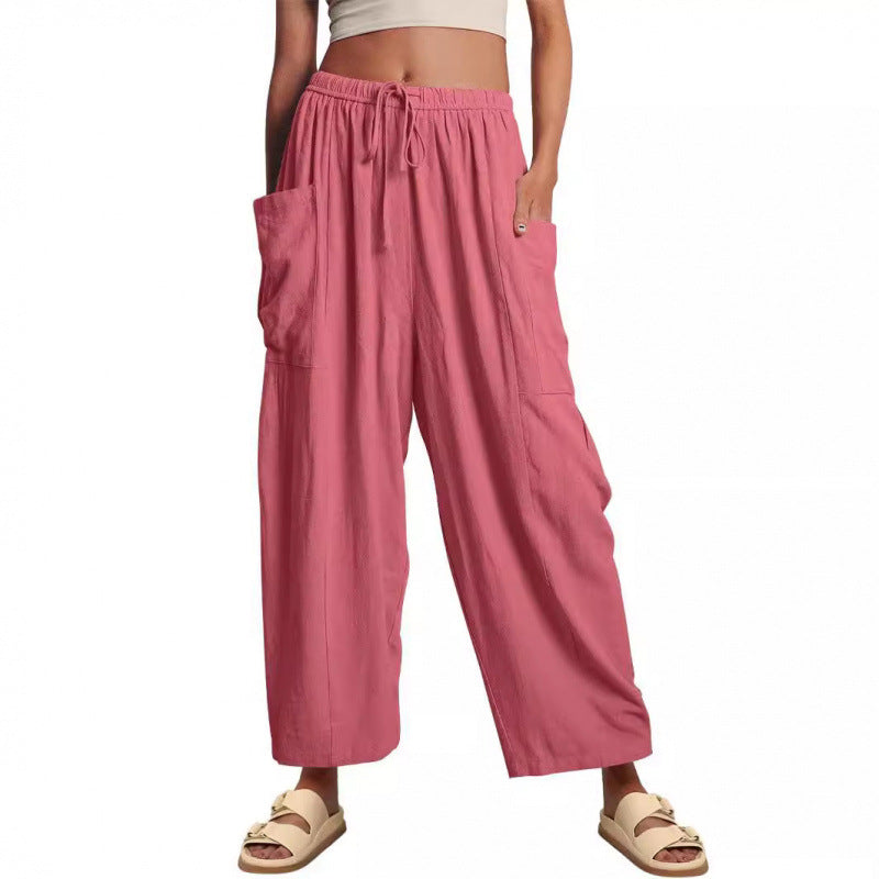 Summer wide and comfortable pants for women with elastic waistband and practical pockets Lune London
