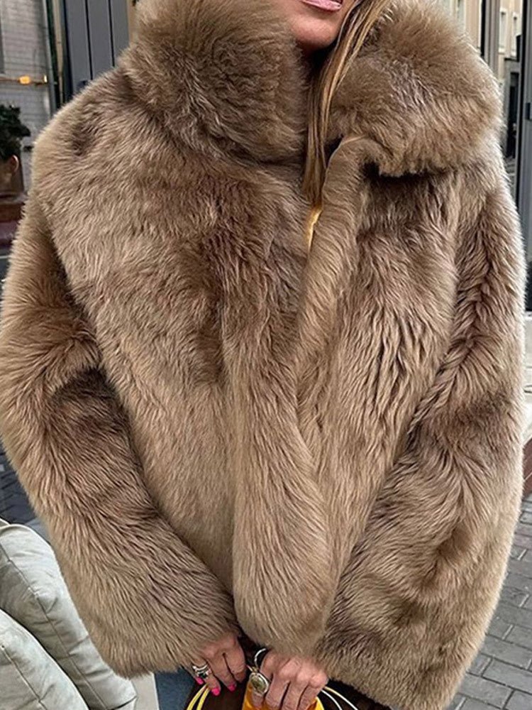 Cozy faux fur coat for women with high collar and soft inner lining Lune London